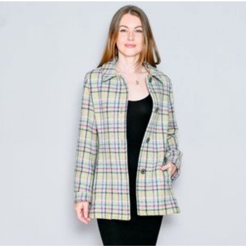 Coach NWOT Plaid Tattersall Tweed Wool Coat Size Medium PTP 20”